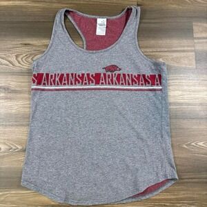 Gray Arkansas Razorbacks tank top with red 'ARKANSAS' text and logo, size M